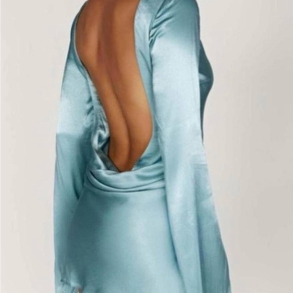 Meshki Davina Satin Long Sleeve Mini Dress - Powder Blue - Picture 2 of 8
